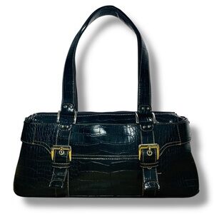 Worthington Black Crocodile-Embossed Handbag